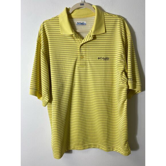 Men's Columbia PFG Yellow Striped Short Sleeve Polo Shirt Sz M - Picture 1 of 3